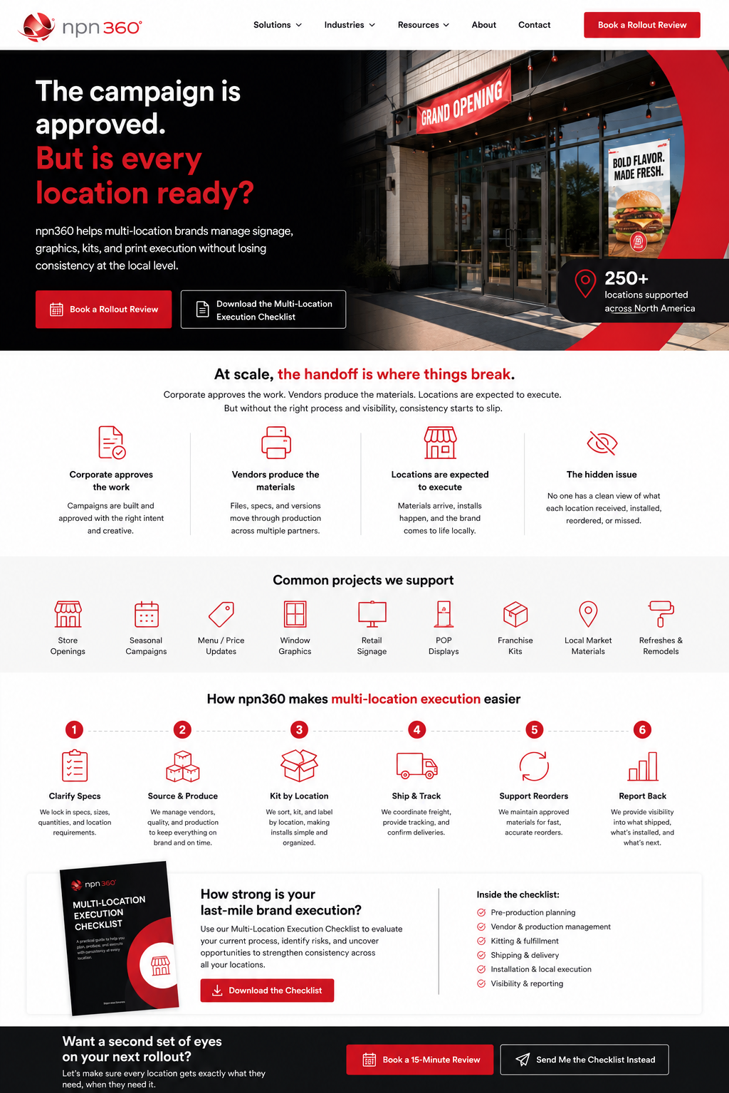 Multi-location campaign execution page