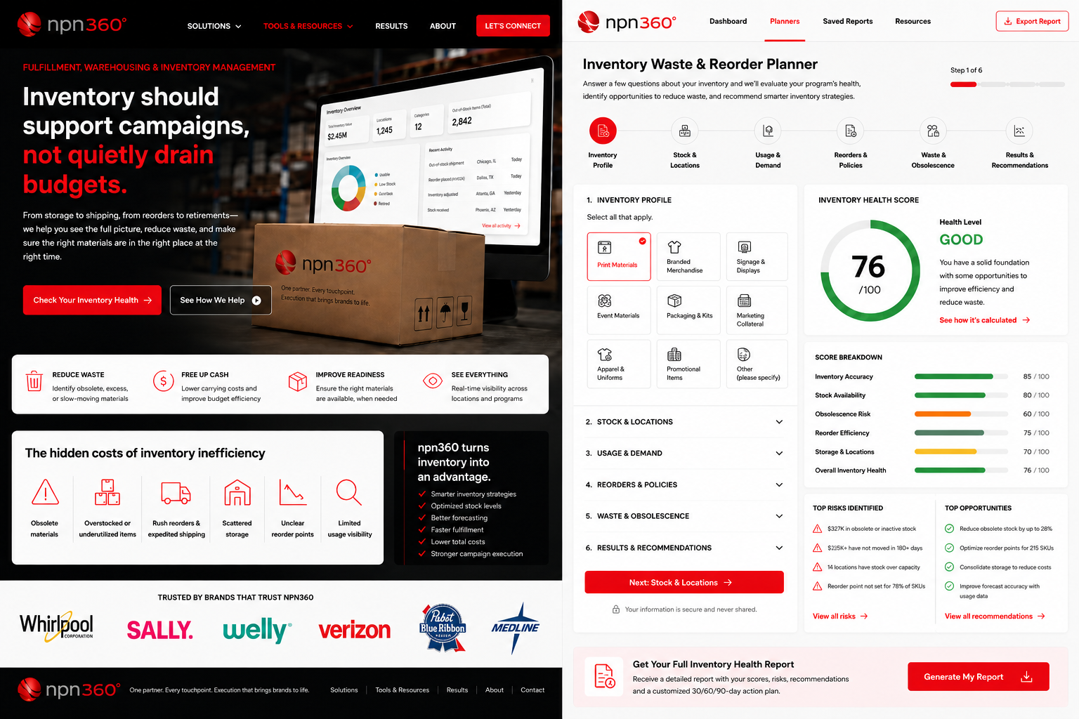 Inventory planning dashboard and warehouse support